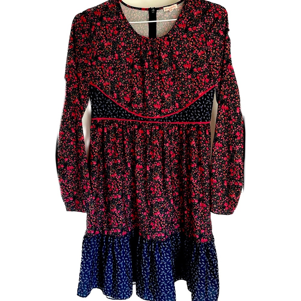 🍓Penny Candy Girls Peasant Prairie Dress Navy Pink Size 14 Long Sleeve Boho